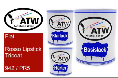 Fiat, Rosso Lipstick Tricoat, 942 / PR5: 1L Lackdose + 1L Klarlack + 500ml Härter - Set, von ATW Autoteile West.